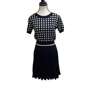 Draper James Women’s Navy Gingham Pleated Midi Dress Sample NWT Size Small